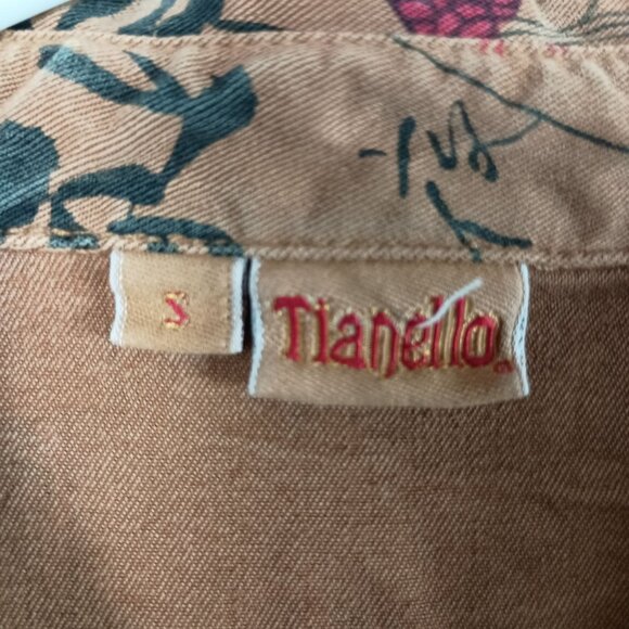 Tianello Art to Wear Shirt Womens S Brown Asian Print Tencel 3/4 Sleeve USA Made - Picture 6 of 12